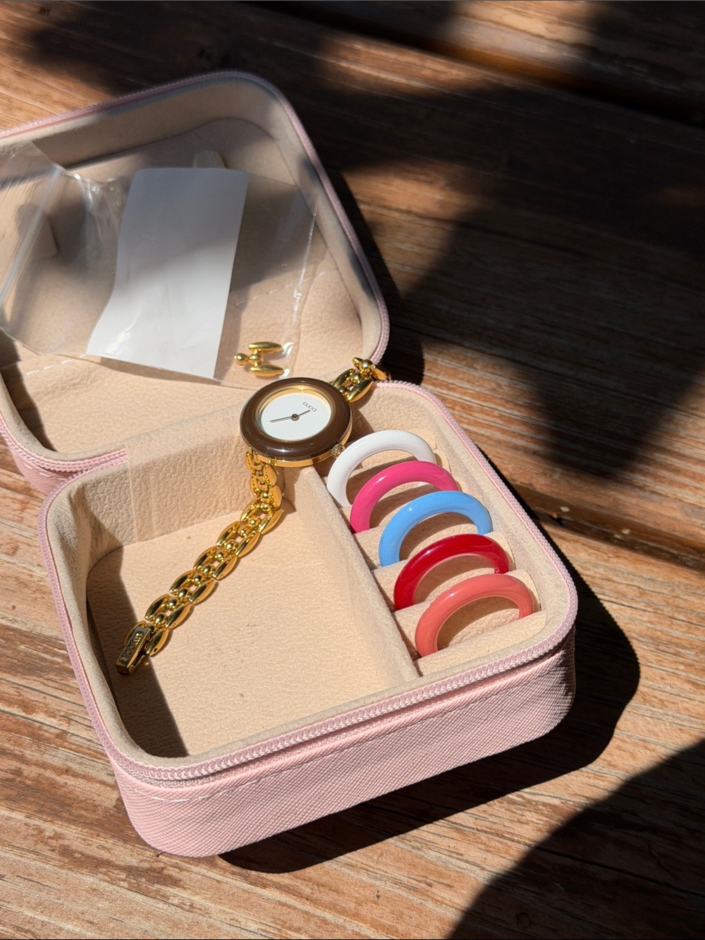Gucci Chain Watch with Interchangeable Color Bezels - Pink Case